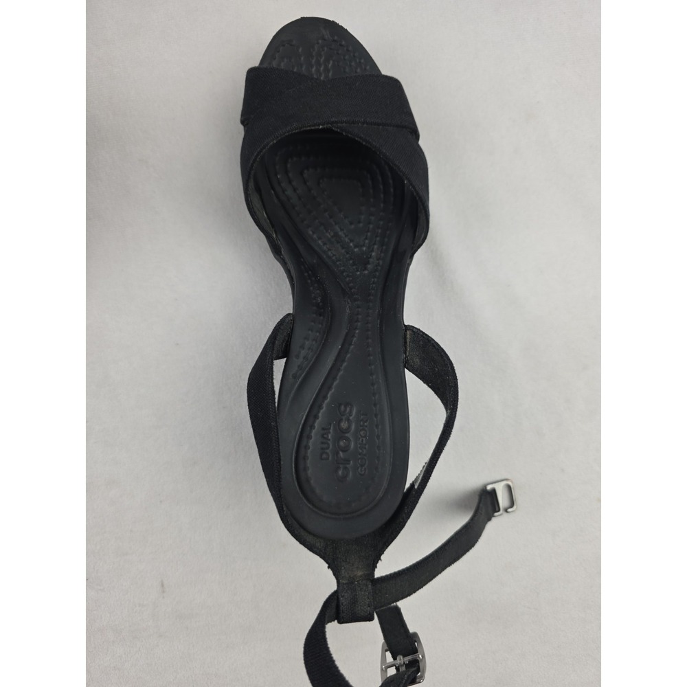Crocs Leigh II Ankle CrossStrap Wedge Sandal Women's Size 6  Black - Picture 6 of 8
